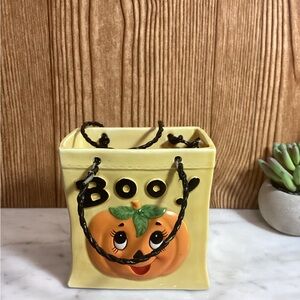 Vintage 1986 Lefton Ceramic Yellow Pumpkin Trick-or-Treat Bag